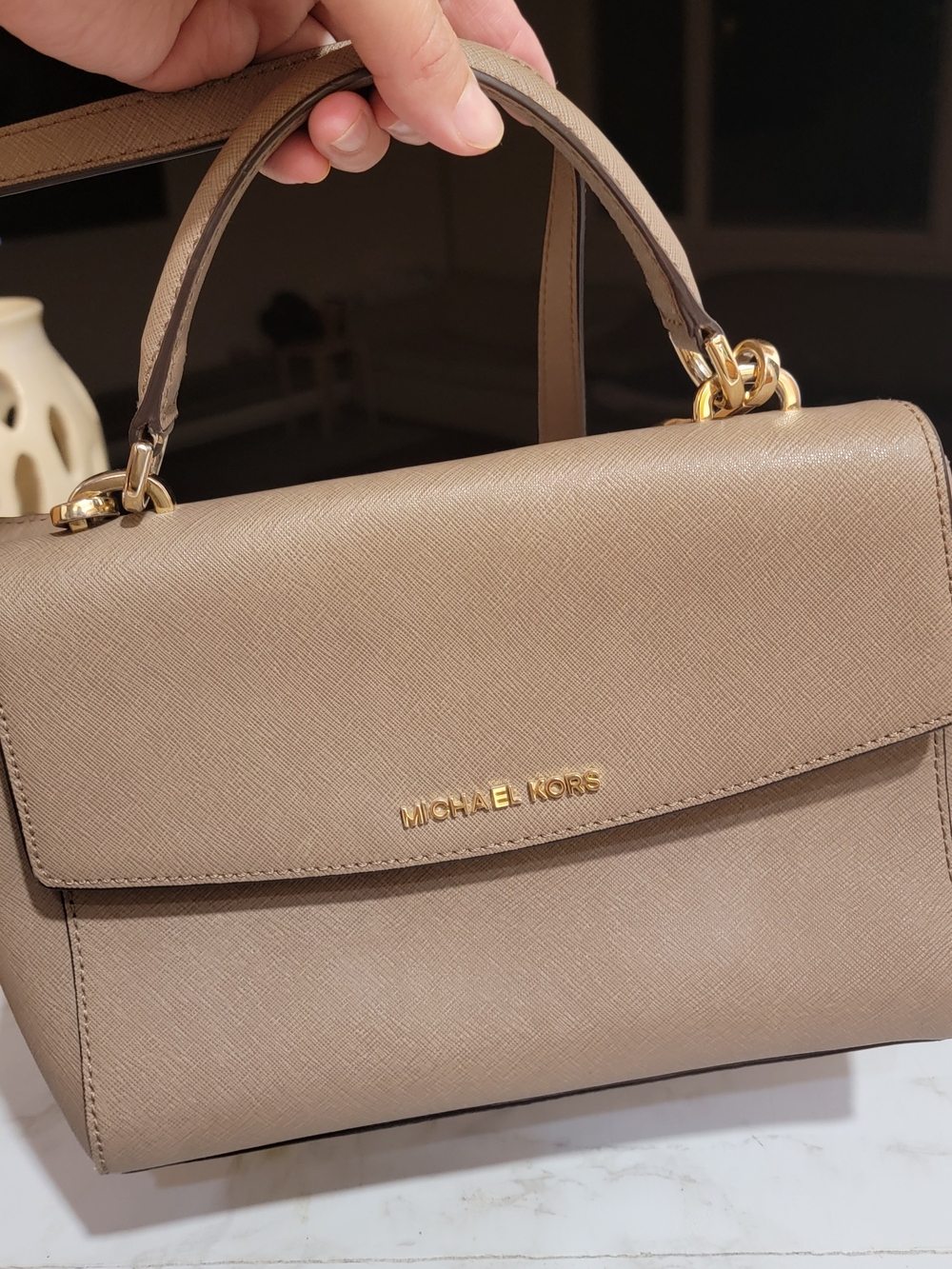 Michael Kors Taupe Saffiano Leather Top-Handle Bag